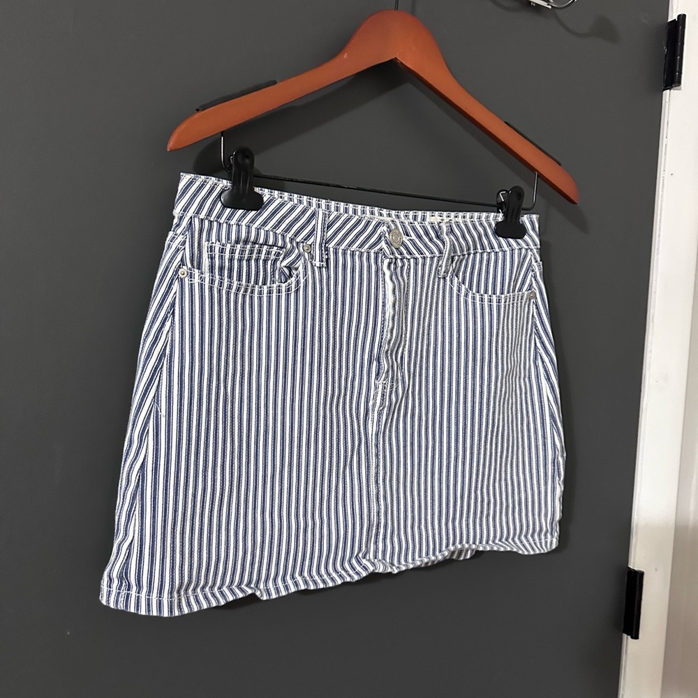 Blue and White Striped Denim Skirt